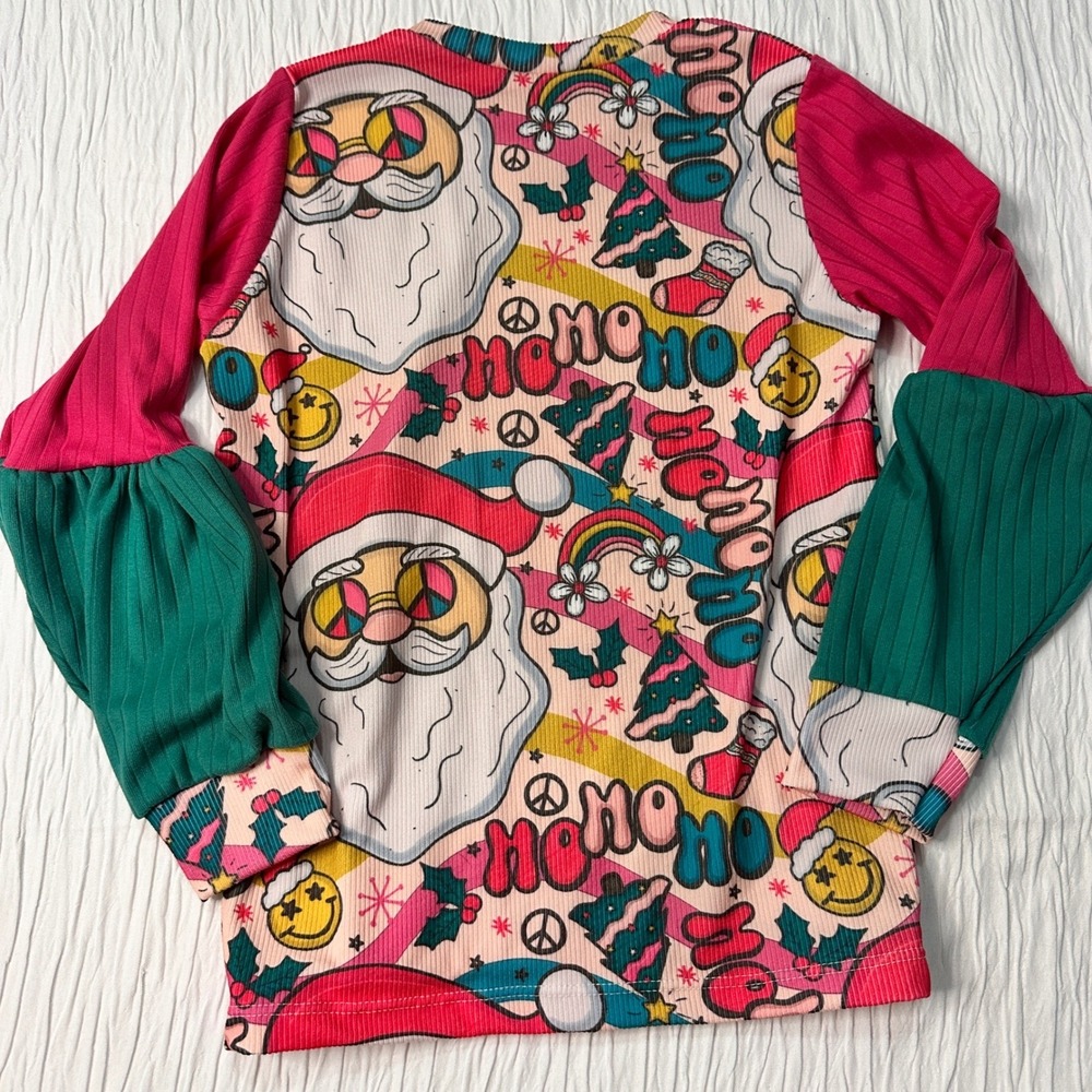 Handmade Groovy Santa Long Sleeved Top Ribbed Pink Green Girls 6/7 - Picture 8 of 8